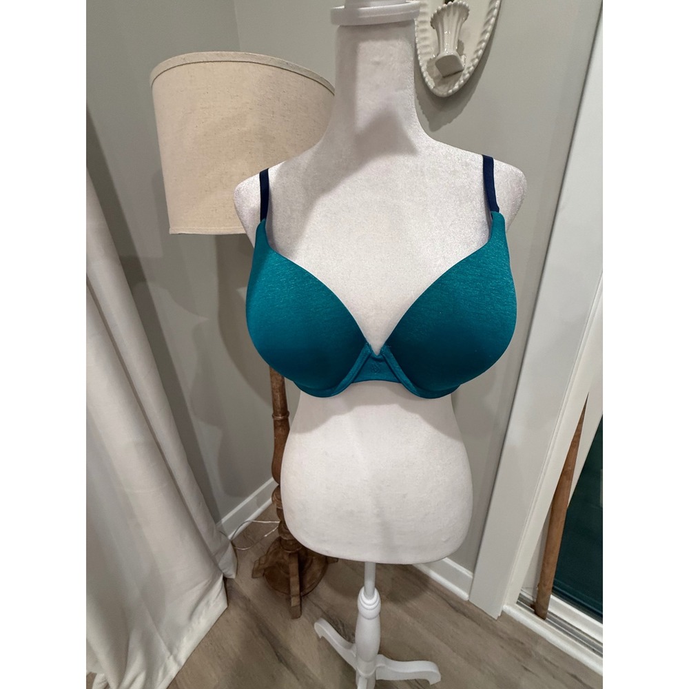 Victoria's Secret Padded Perfect Coverage Bra Teal Navy 36D Underwire Full Cup